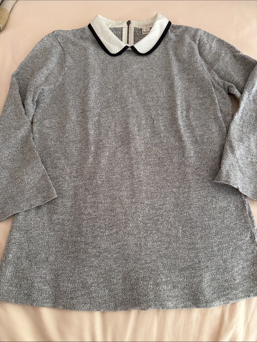 J. Crew Heather Gray Knit Sweater with White Peter Pan Collar and Black Trim